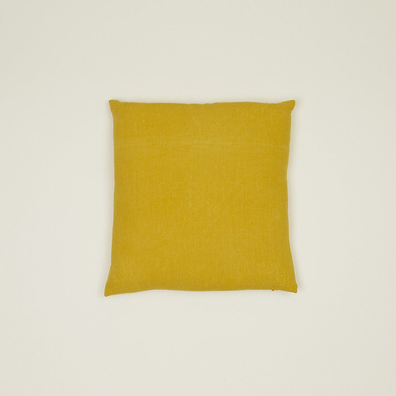 Simple Embroidered Linen Throw Pillow, 18"H x 18"W, Mustard