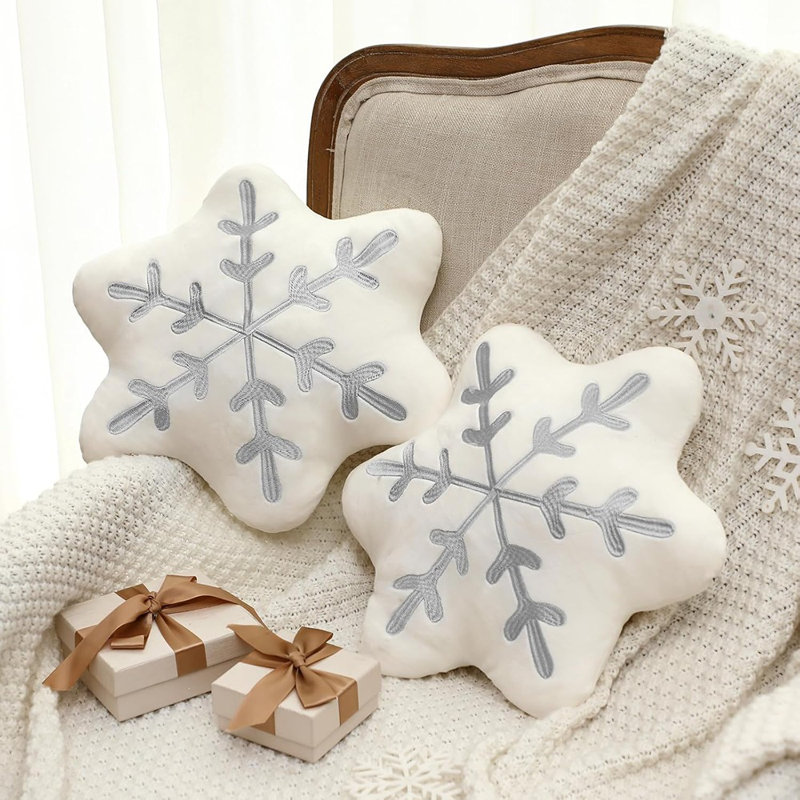 Soaoo 2 Pcs Snowflake Pillow Winter Throw Pillows Decorative She...