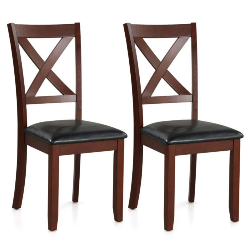 Ensemble de 2 chaises de cuisine en bois avec siège rembourré et pieds en bois d'hévéa