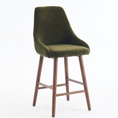Upholstered Bar Stool with Wooden Legs Modern Counter Stool with Back & Footrest Comfortable Kitchen Island Stool for Home Bar