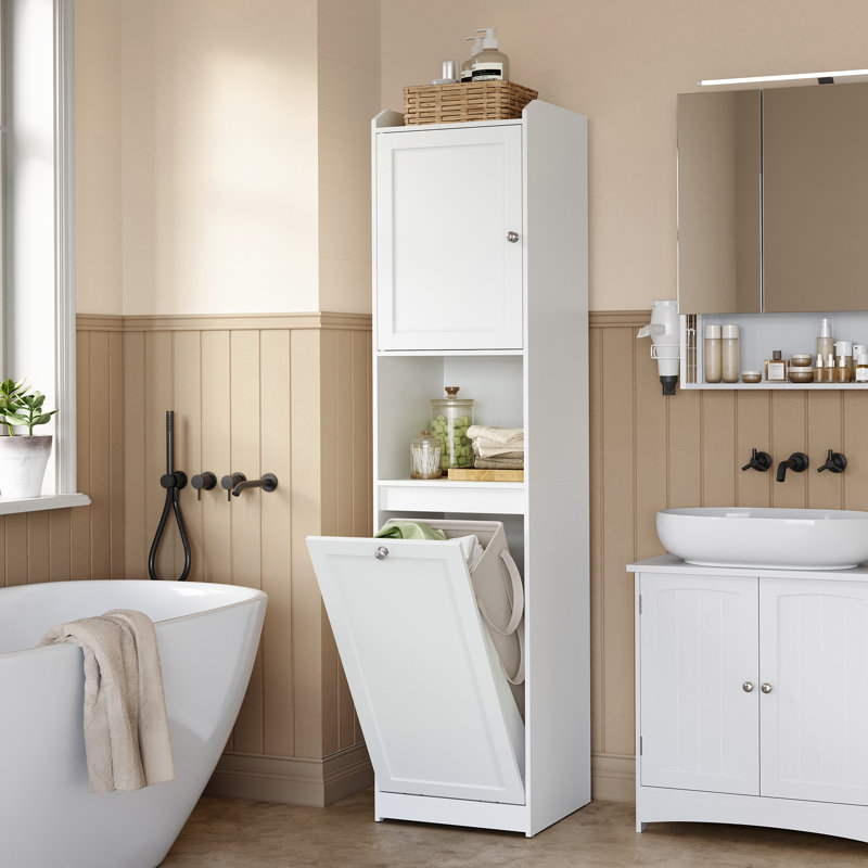Storage Cabinet With Laundry Basket, Removable Laundry Basket With Handles, White