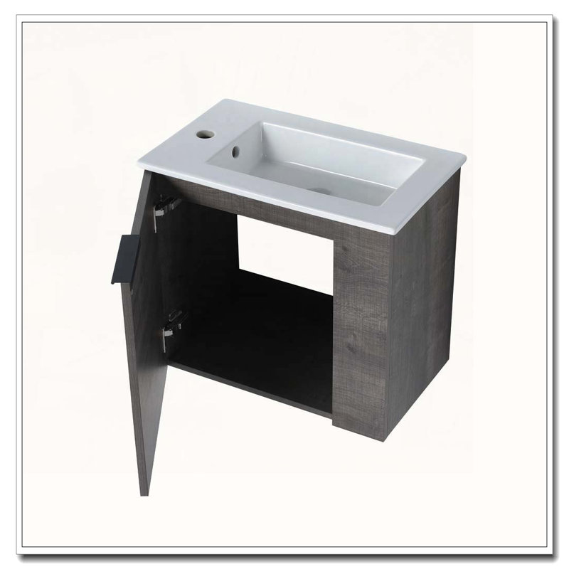 Meuble-lavabo flottant avec évier, Chêne gris carreauté