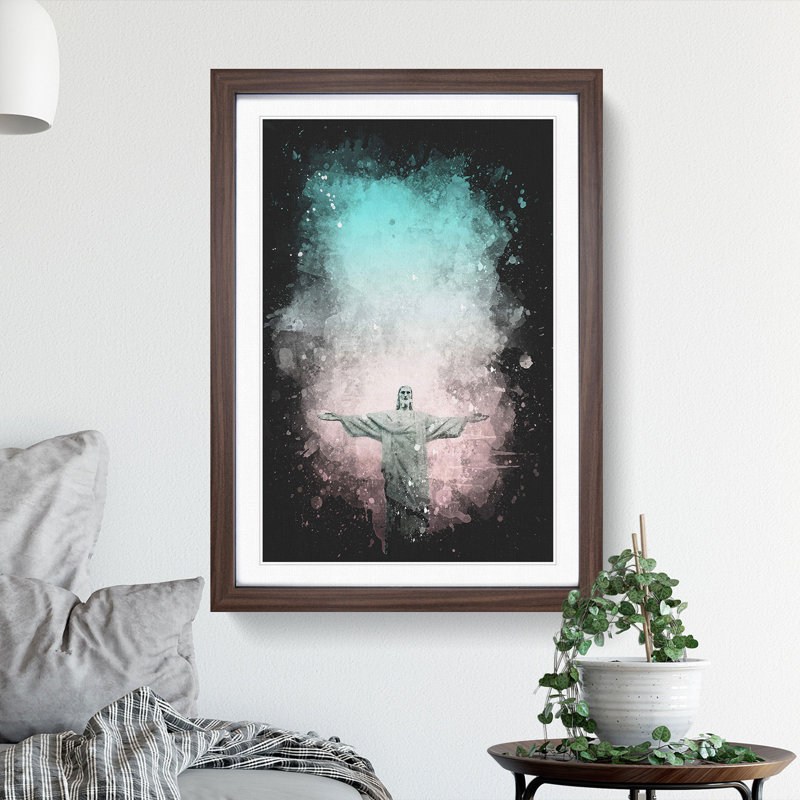 Corcovado in Rio de Janeiro Brazil - Framed Print, 87cm H x 62cm W x 2cm D, Walnut Framed