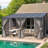 Lean-To Wall-Mounted Pergolas With Curtains And Netting-122684186