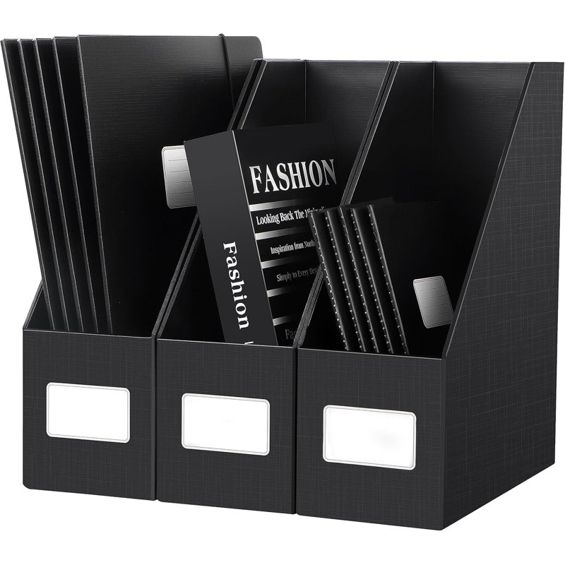 Black Magazine File Holders, 3 Packs Sturdy Cardboard File Rack, Office Organization Desktop Storage File Box Binder For Shelves And Desk, Folder Holder For Office Or Classroom