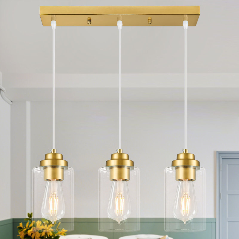 Luminaire suspendu en verre transparent 3 lumières pour îlot de cuisine, Gold