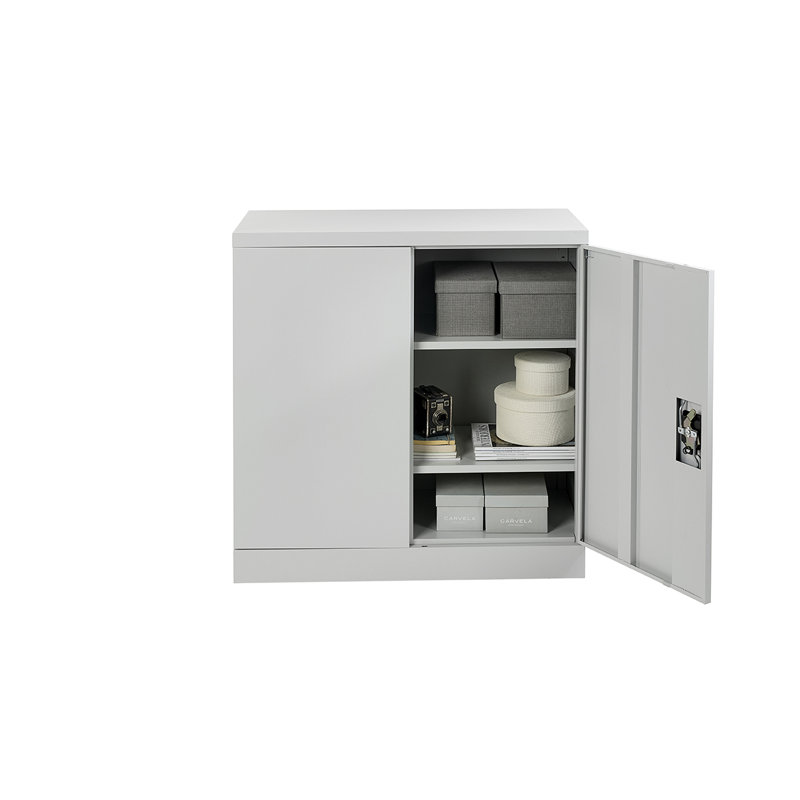 Hilliard Metal Storage Cabinet with Lock, 2 Doors,  1 Shelf Storage Cupboard for Files, Tools, Grey, 90cm H x 90cm W x 40cm D