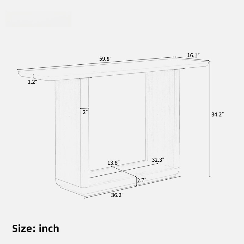 Minimalist Console Table With Curved Corners And U-base Design, Black