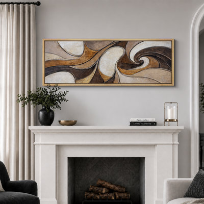 Abstract Brown Gold Fluid Curve Artwork, Luxury Living Room Pictures, Framed Canvas Giclee Print Wall Art