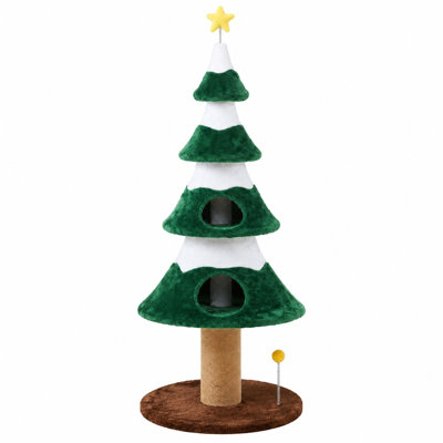 Arbre à chat de Noël de 157 cm pour chats d'intérieur, tour à chat haute en forme d'arbre avec poteaux à griffer en sisal, plateformes à plusieurs niveaux et niche confortable, base anti-basculement robuste, vert