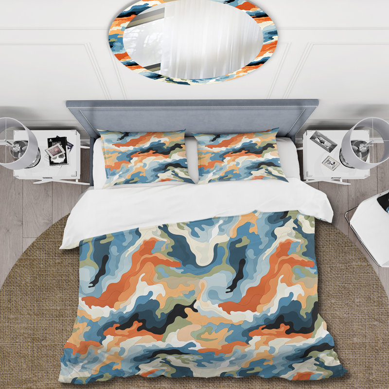 Ensemble de housse de couette bleu et orange Nomadic, Housse de couette pour très grand lit et 2 très