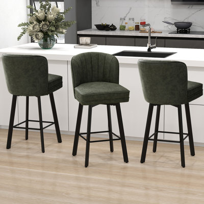 Tabourets de bar pivotants de 26 po à hauteur de comptoir avec dossier, tabourets d'îlot de cuisine avec dossier en coquille capitonné, siège rembourré et pieds en métal avec repose-pieds