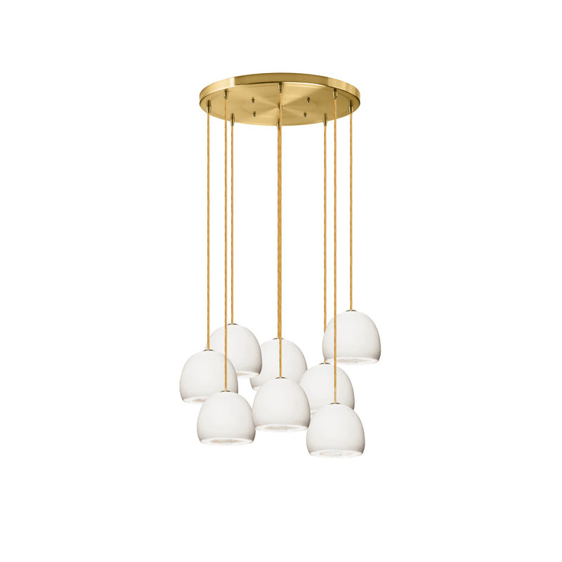 8 - Light Dimmable Dome Chandelier, 60" H x 24" W x 24" D, Matte White, Brass