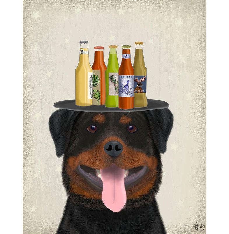 «Red Barrel Studio® Fab Funky Gallery», art sur toile tendue: Rottweiler Beer Lover 192996D, H 24 po x l 20 po