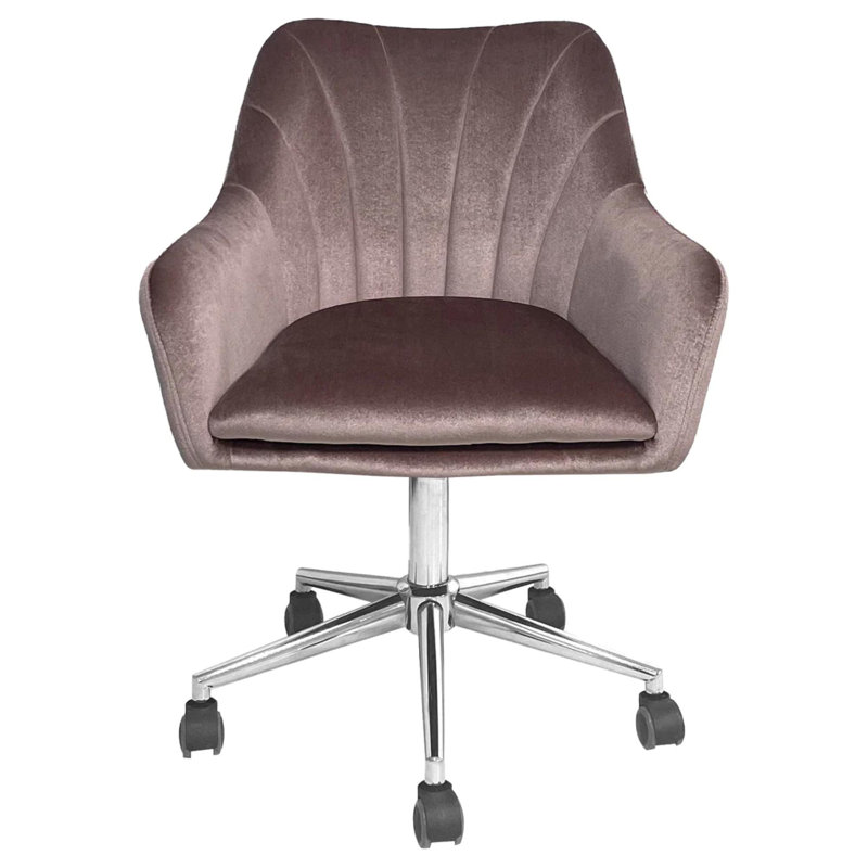 Sadie Swivel Vanity Chair, Desk Chair with Adjustable Height, Velvet Material and Elegant Curves, Pink