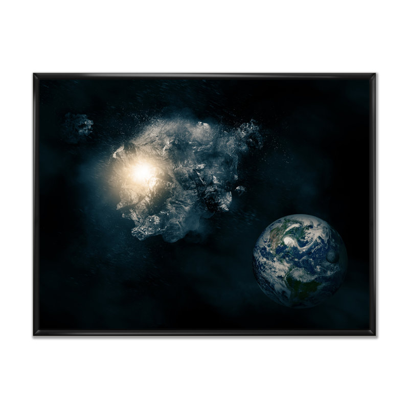Asteroïd Space Art - Art mural moderne sur toile, H 12 po x l 8 po x P 1 po, Cadre flottant noir