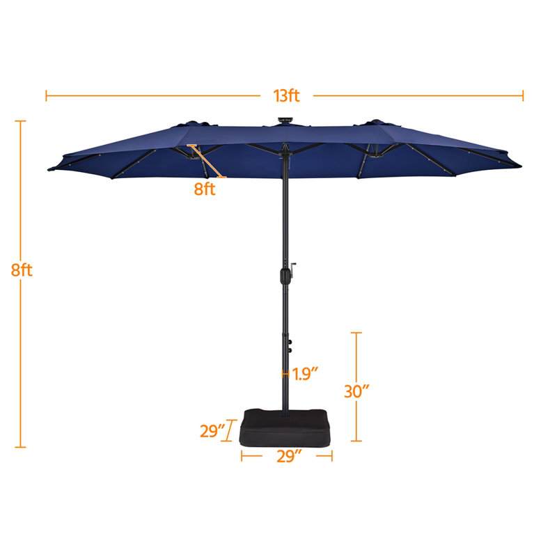  Parasol de marché rectangulaire éclairé rectangulaire de 36 pi avec 36 lumières Harworth, bleu marine Harworth, Marine