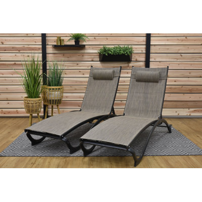 Vivere Denisia Stackable Aluminum Glendale Lounger Set Made with Premium Phifertex Fabric