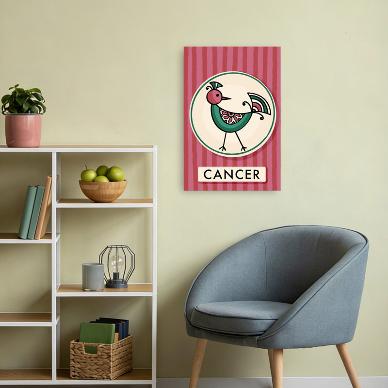 Cancer Zodiac Bird Colorful Vibrant Whimsical Bird Wall Art Print, 60.96cm H x 40.64cm W