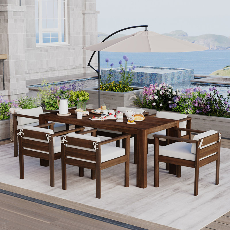 Ensemble de table de salle à manger 7 pièces, ensemble de mobilier d'extérieur, table de patio et chaises, Brun