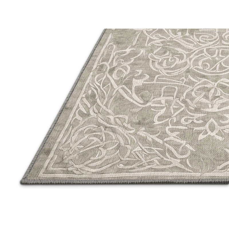 Machine Washable Gray Area Rug, Square 4'