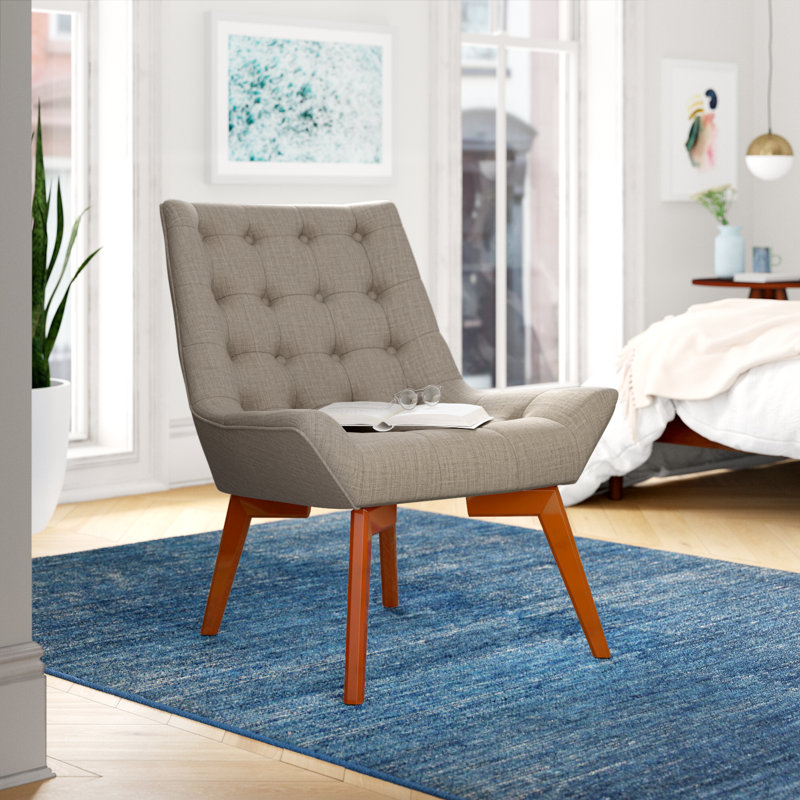 Fauteuil d'appoint rembourré avec pieds en bois Bram, Polyester gris