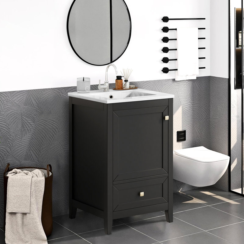 Bathroom Vanity With Sink,bathroom Cabinet With Door,storage Rack And A Drawer, Black/White