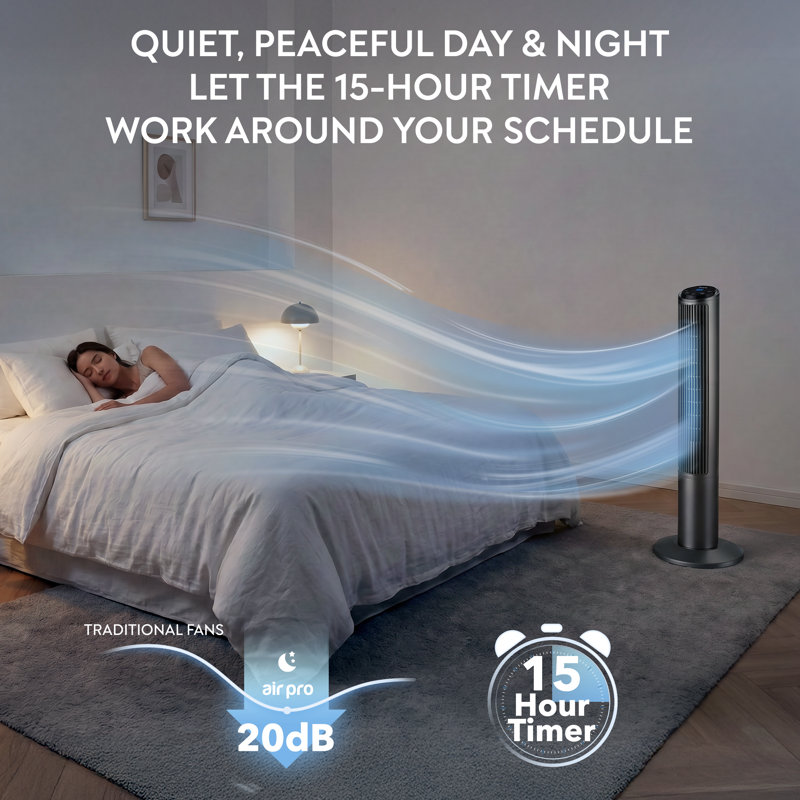40" Tower Fan SmartVoice Control Fan - 3 Speeds - 15H Timer, Grey