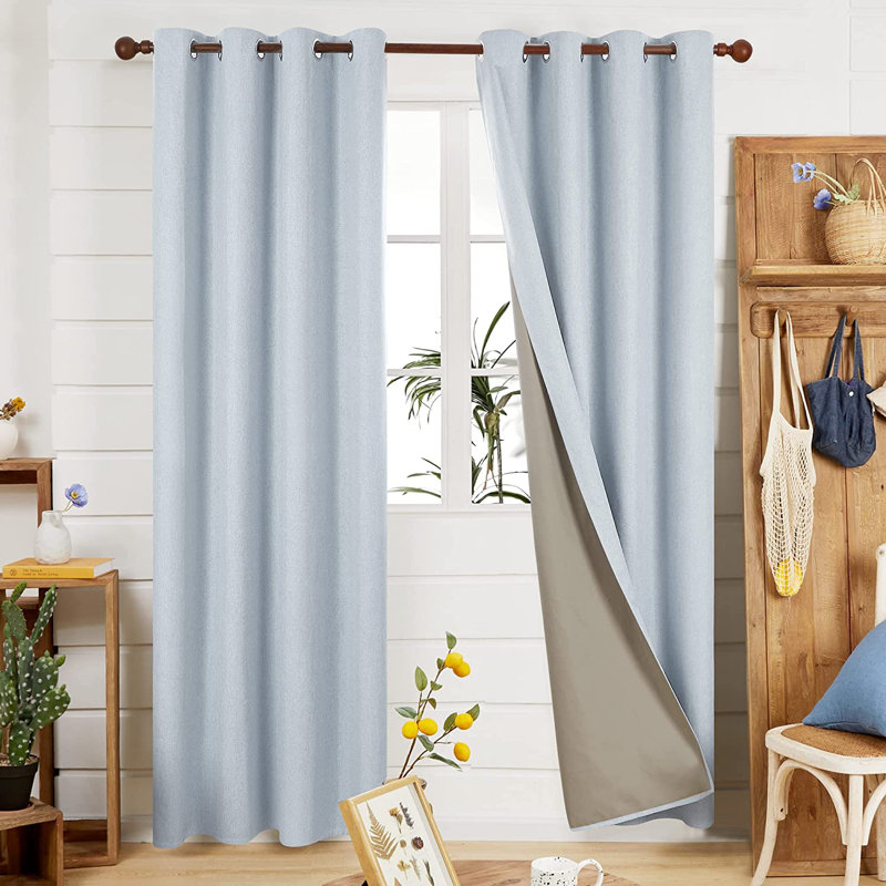Lythrodontas Faux Linen Total Blackout Curtain Panels, 52" W x 72" H, Light Blue