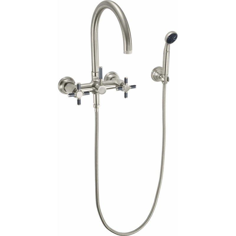 Descanso Tub Filler with Diverter, Satin Nickel/Gray, Cross Handle