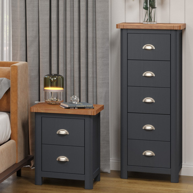 Lois 5 Drawer Narrow Chest Tallboy, Midnight Blue