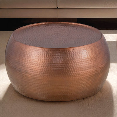 Modern Contemporary Round Aluminum Coffee Table 32" Farmhouse Style With Glossy Hand Hammered Design