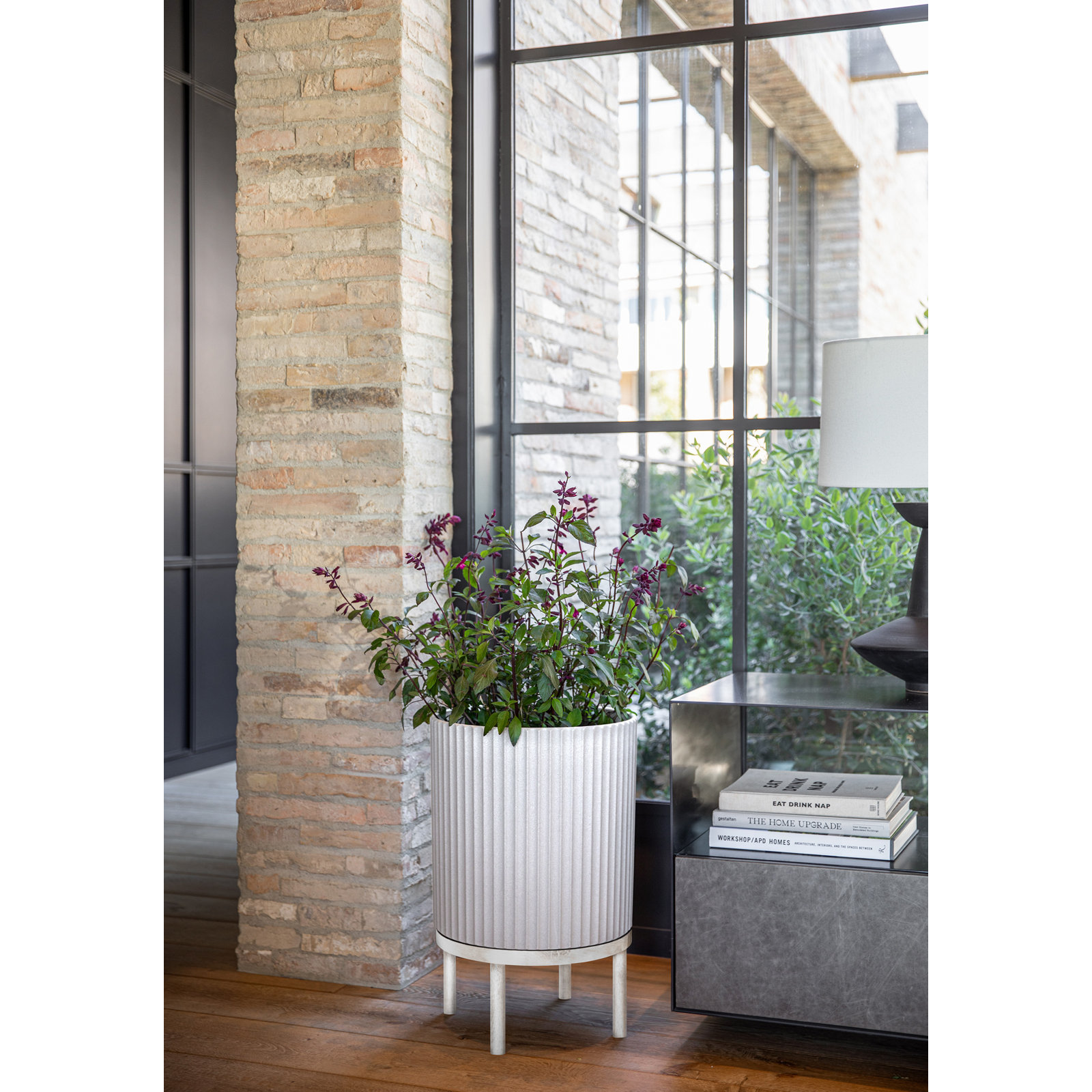 Demi Series Planter with Stand, 1, 22" H x 14.75" W x 14.75" D, White/White