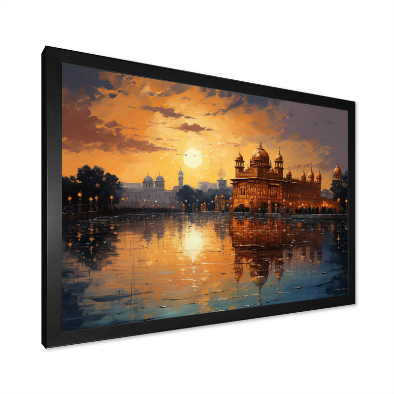 «Hinduisim Golden Temple II - Hindouisme», art mural, H 16 po x l 32 po x P 1 po, Cadre simple noir