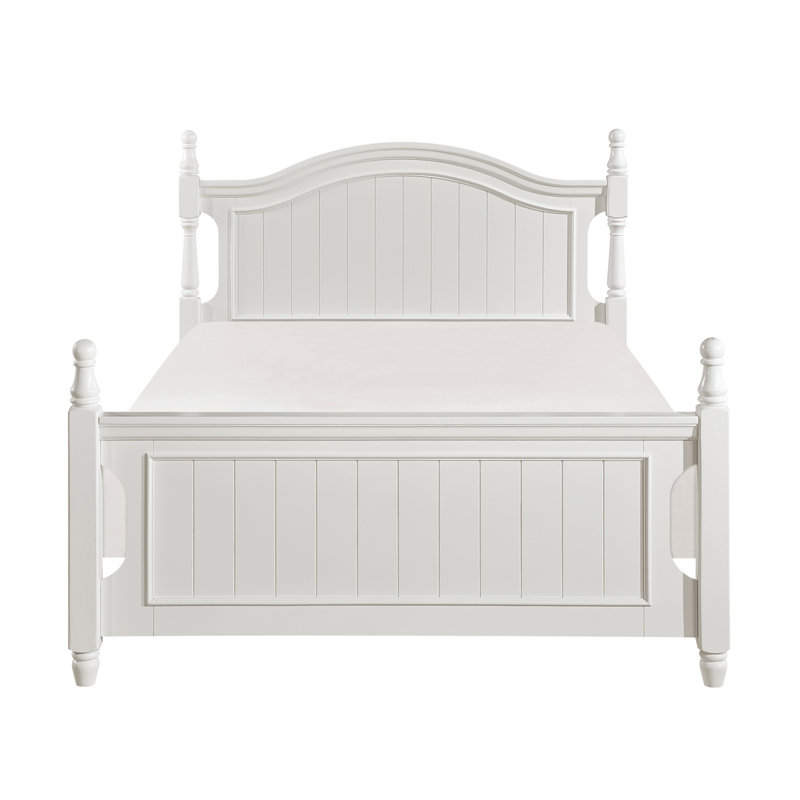 Lit double traditionnel en bois blanc avec rails