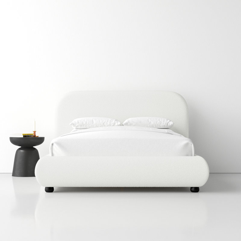 Lit plateforme tapissier Reggie, Grand, Bouclé performance blanc cassé
