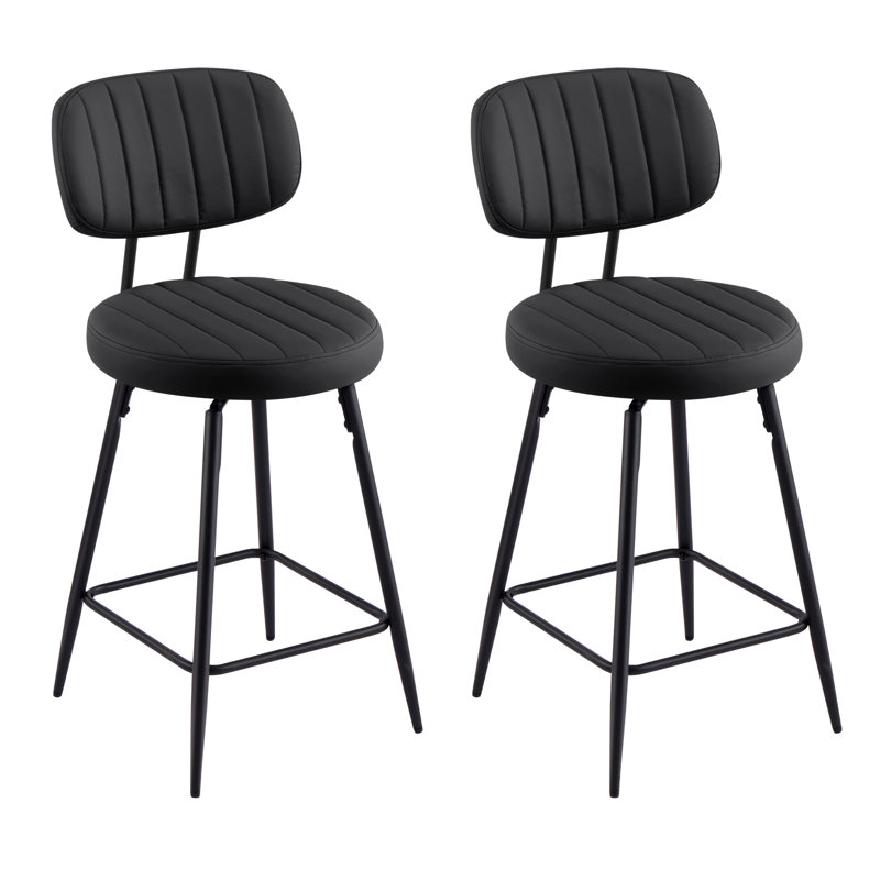 26" Modern Upholstered Swivel and Adjustable Height Bar Stool with Footrest (Set of 2), Black