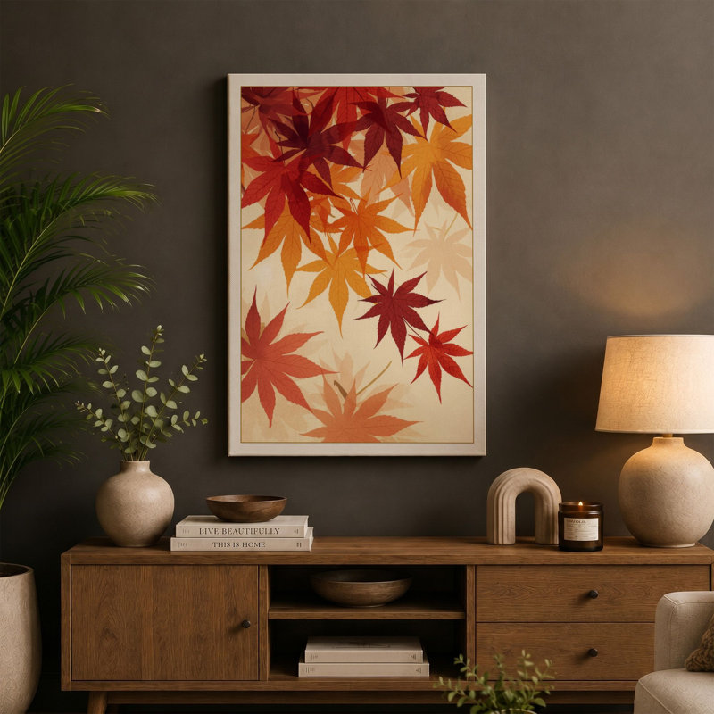 Autumn Leaves Adrift Botanical - Wrapped Canvas, 18x12 - 45.7 x 30.5 cm, Sage Border