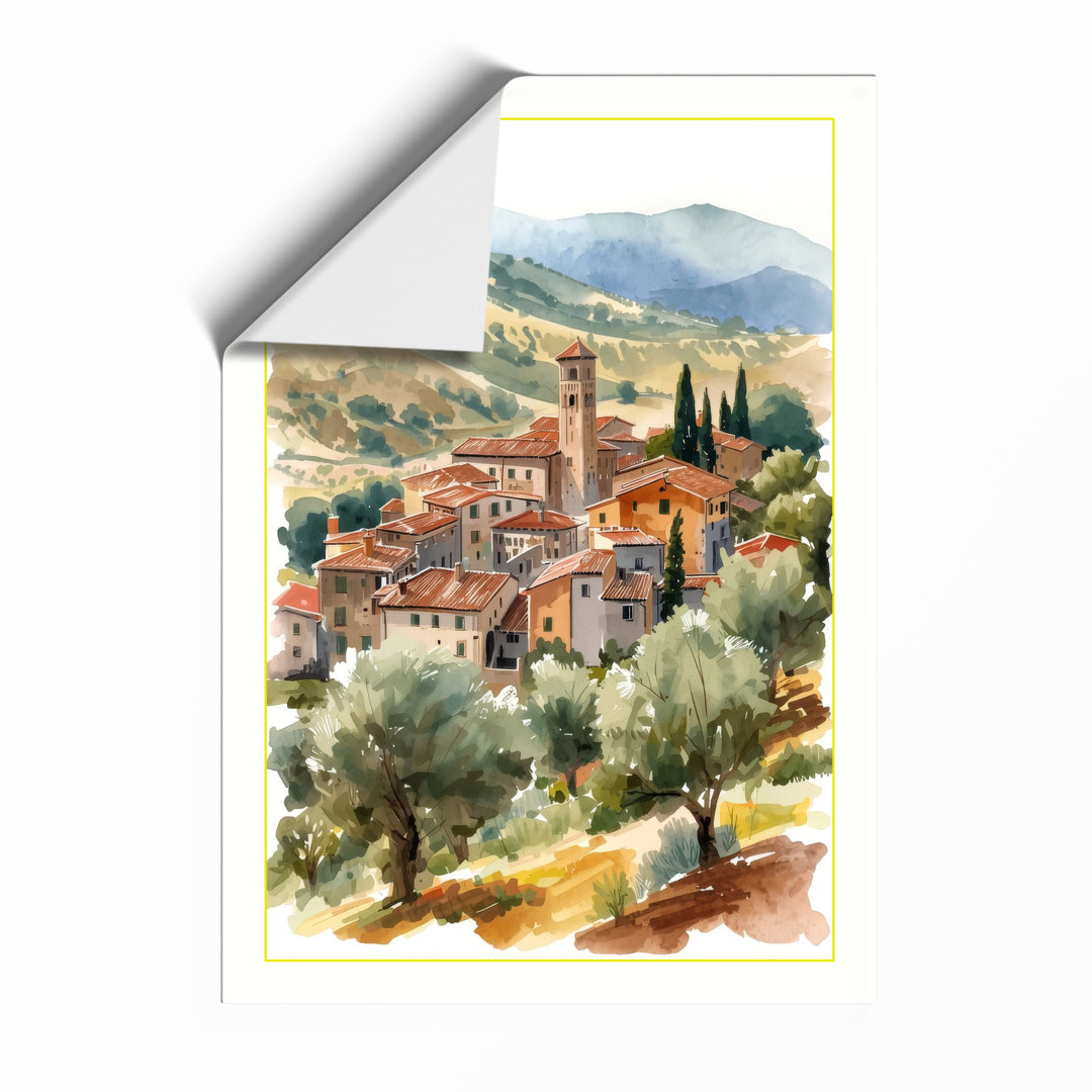 Tuscan Hillside Village Rustic - Framed Print