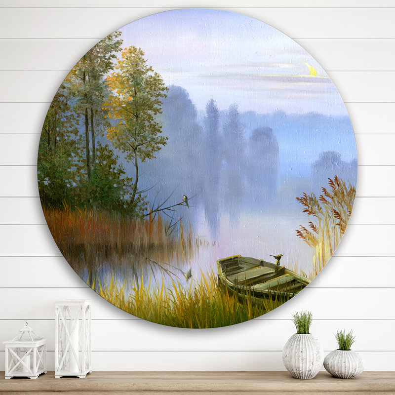 Le bateau sur la berge du lac - reproduction d'art, H 36 po x l 36 po x P 1 po