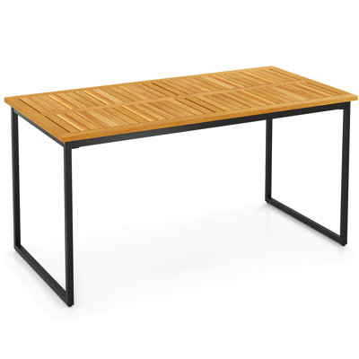 Table de salle à manger 55 po pour terrasse 6 personnes en bois d'acacia avec structure en U