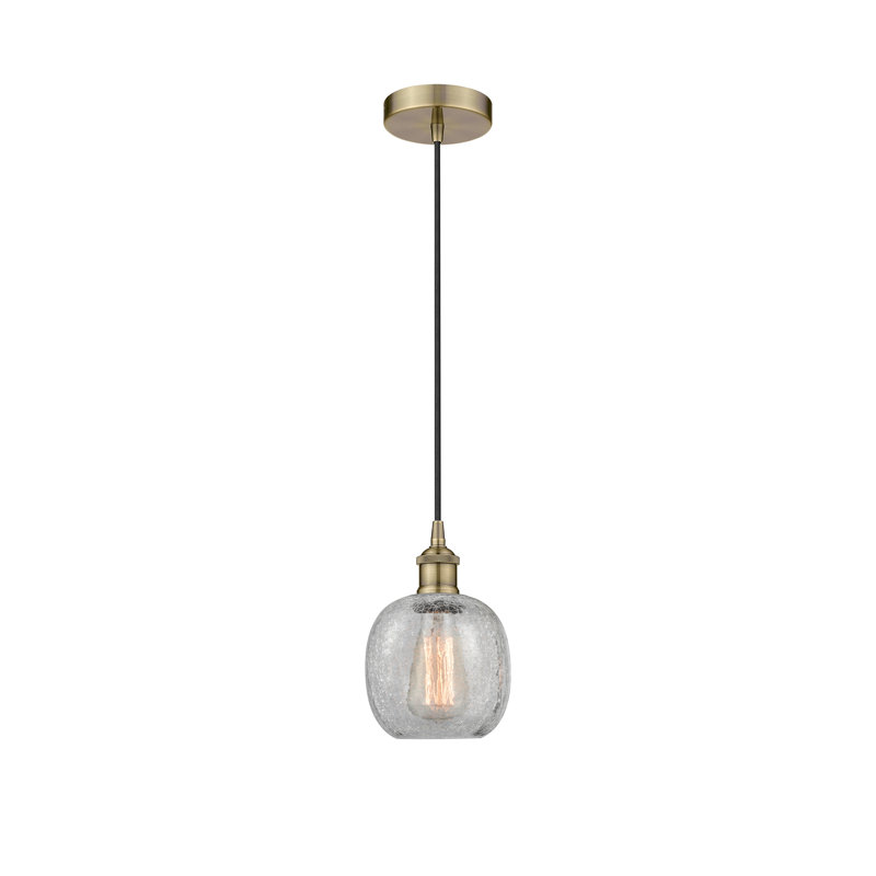 Luminaire suspendu simple à 1 lumière Amila, Laiton antique, Craquelage transparent