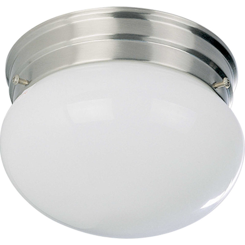 2-Light 9"W Indoor Brushed Nickel Round Flush Mount with White Glass, Brushed Nickel