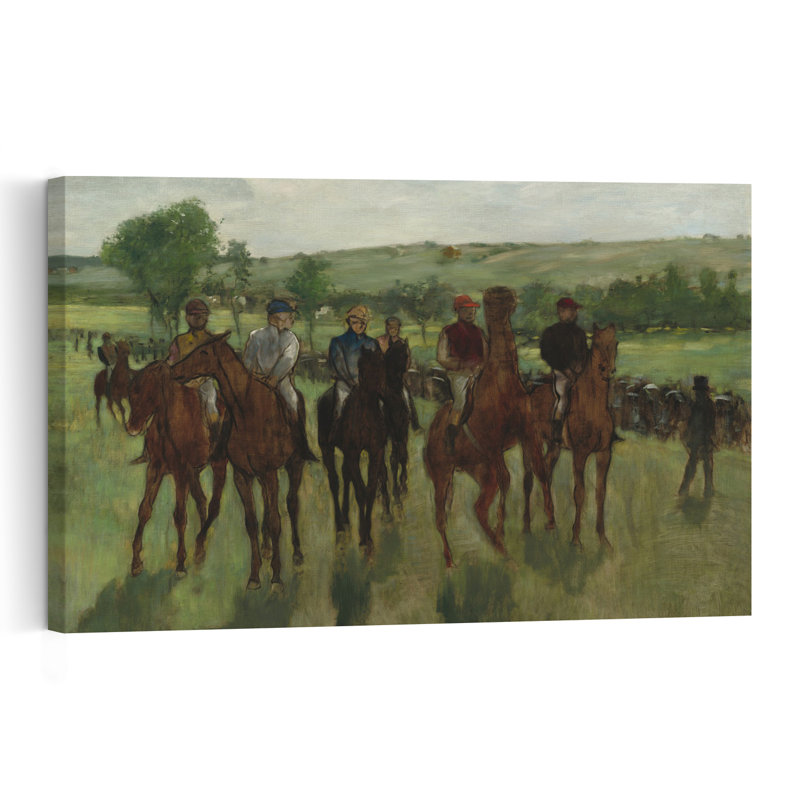 Les Cavaliers, vers 1885. Estampe d'art mural contemporaine abstraite impressionniste représentant un paysage équestre.