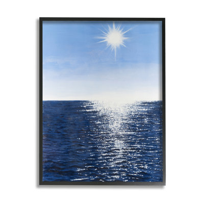 Stupell Industries Summer Sunlight Ocean Reflection By Michael Willett - Floater Frame Photograph On Wood In Midnight Black Framed Giclee