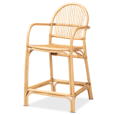 Tabouret de comptoir naturel avec embellissements carrés, base croisée et repose-pieds ergonomique, de couleur brune Largeur, profondeur 22,16 po, hauteur 38,23 po, base 10,65 lb, largeur, profondeur,