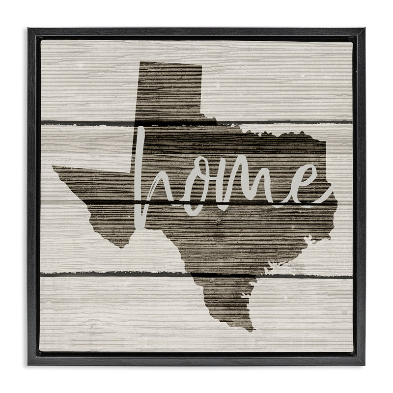 Texas Rustic Typography Map, Jet Black Floater Frame, 18" H x 18" W