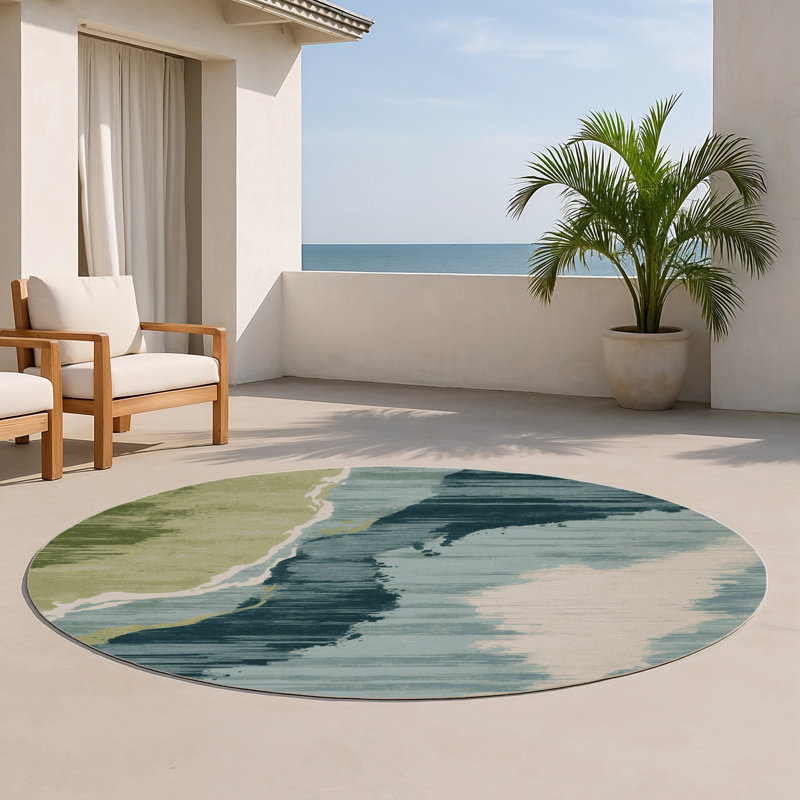 Watercolor Brown Indoor and Outdoor Area Rug, Round 5'
