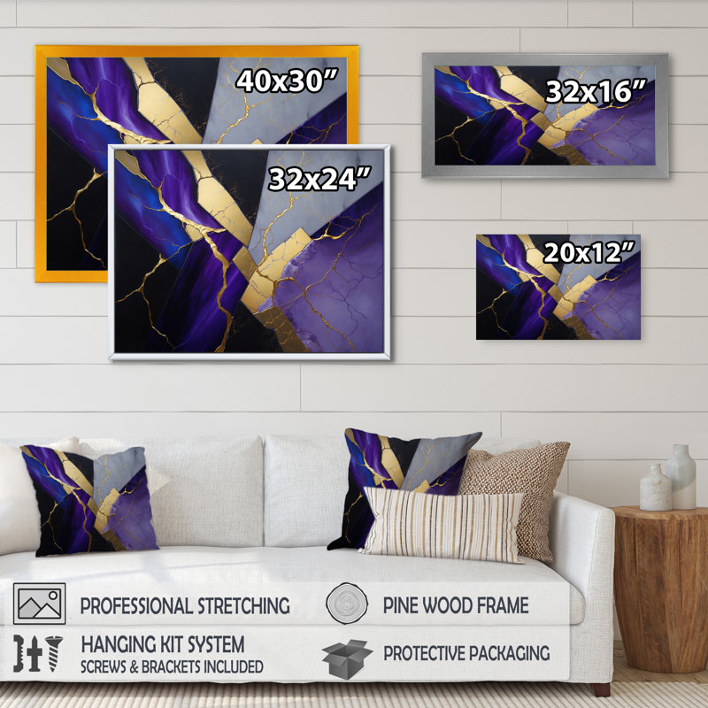 «Abstract Geode Mauve II», reproduction sur toile, L 32 po x H 24 po, Cadre flottant noir