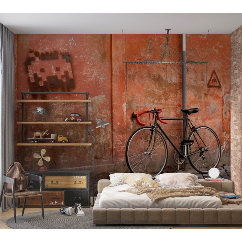Murale «Vélo contre le vieux mur», L 121 po x l 157 po